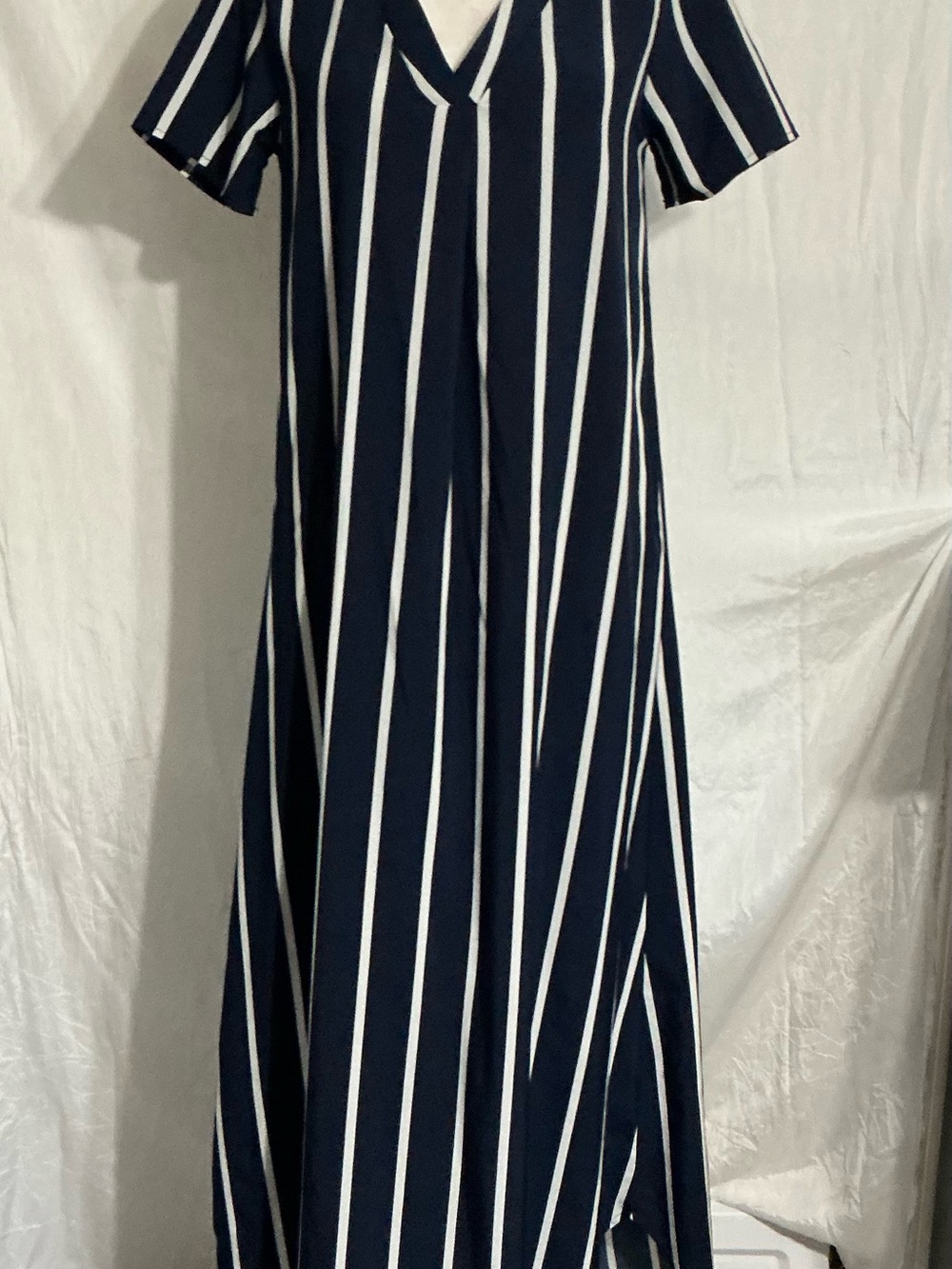 Striped V‑Neck Navy & White Maxi Dress